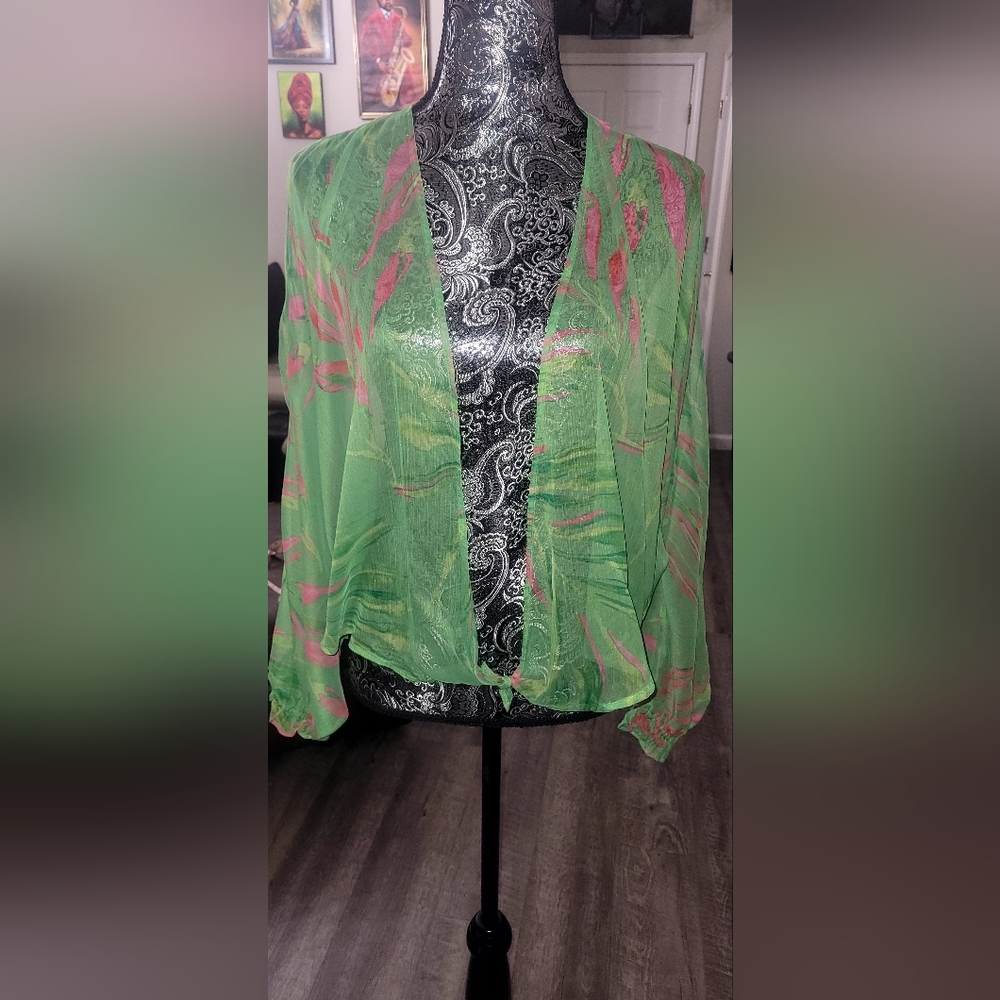 Ramy Brook Green and Pink Sheer Swim Cover Up.  G7 - Picture 6 of 9